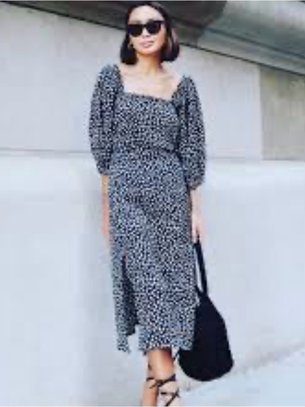 SHEIN Black Midi Dress with White Spot Print